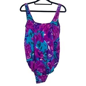 Special Delivery One Piece Swimsuit Women 9/10 Purple Blue‎ Abstract Maternity